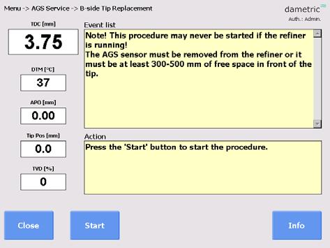 5.2.3 Tip Replacement När mätspetsen är utsliten använder man denna sekvensstyrda funktion för att byta till en ny mätspets.