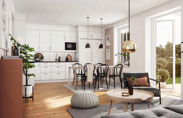 Välplanerat och effektivt De 44 lägenheter som vi bygger i Brf Vreta By ryms i nio tvåvåningshus kring en gemensam gård.
