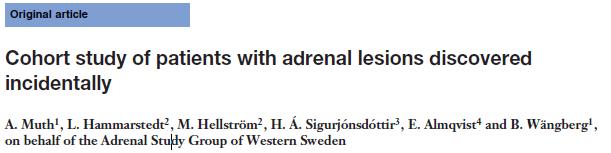 Br J Surg. 2011 Oct;98(10):1383-91 At diagnosis: 15 of 226 patients (6 6 per cent) had surgery on suspicion of hormonally active or malignant tumour.