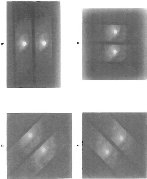 Fig. 3. Mina tidiga observationer vid Stockholms Observatorium av galaxen NGC 5055 med Öhmans fotografiska 2-kanals-polarimeter i 4 olika positionsvinklar.