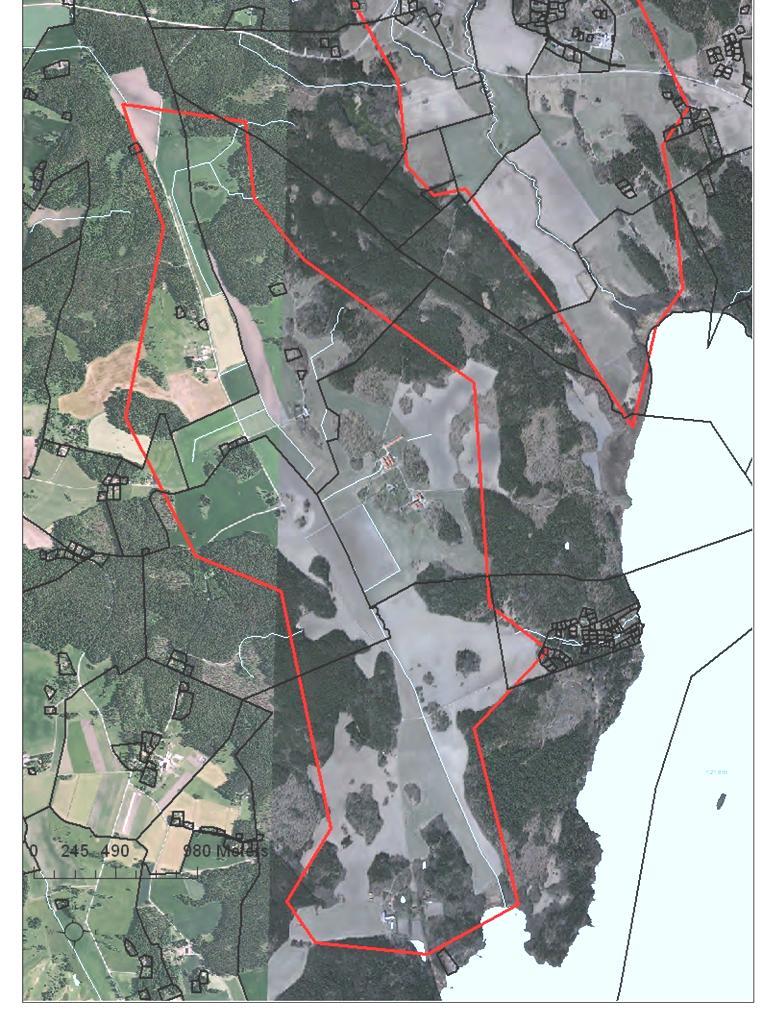 Karta 1. Ungefärligt avrinningsområde för åkermarken inom Springstabäcken. En del ytterligare skogsmarker fr.a. i NO tillkommer också. 2.2. Kungsårabäcken Avrinningsområdet omfattar ca 2300 ha.