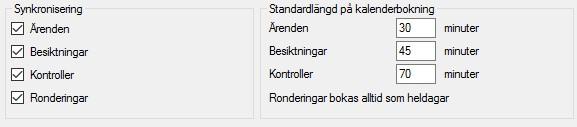 Lathund - Konfigurera Teknisk Förvaltning - Alternativ Teknisk Förvaltning Nästa steg är att välja vad man vill synkronisera samt vilka standardlängder på bokningarna det ska bli.