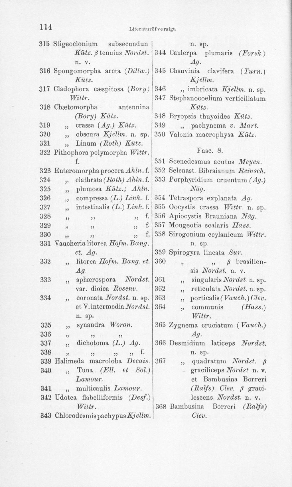 in Literaturöfversägt. 315 Stigeoclonium subsecundun Kiitz. p tenuius Nordst. n. v. 316 Spongomorpha arota (Dilhv.) Kiitz. 317 Cladophora csespitosa (Bory) Wittr.