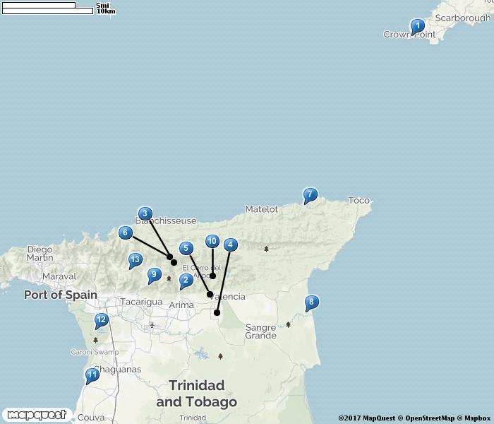 Trinidad & Tobago 1. Crown Point 2. Blanchisseuse Road 3. Asa Wright Nature Centre, Trinidad 4. Wallerfield 5. Aripo 6.