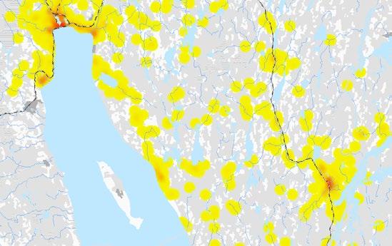 6.6.2 Förutsättningar fokusområde Hälsa och säkerhet 6.6.2.1 Människors hälsa Analysen för miljöaspekten människors hälsa utgår från befolkningstätheten inom delsträckan, se Figur 6.26.