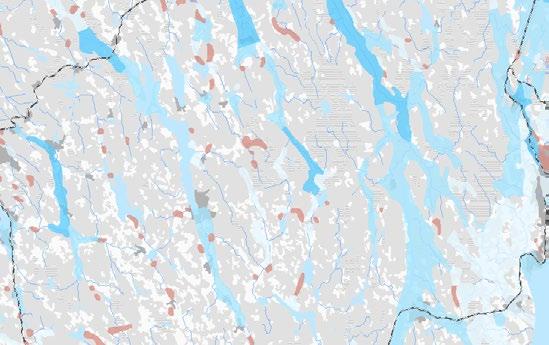 bebyggelsen en tydlig avgränsning mot väster där det finns stora sammanhängande skogsområden och mindre, insprängda odlingsmarker i direkt anslutning till staden.