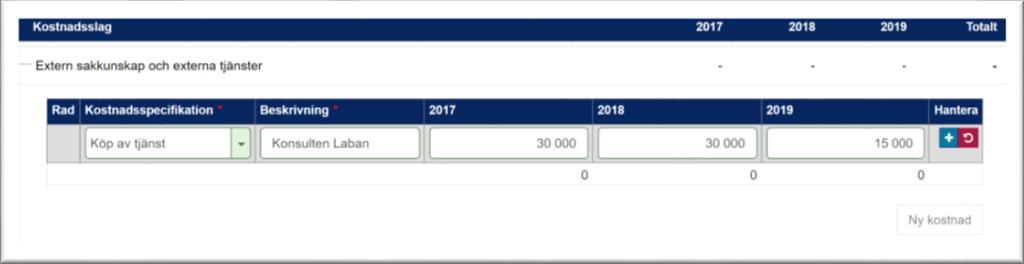 Sedan kommer finansieringsbudgeten, vari det redovisas hur projektet tänkt finansiera kostnadsbudgeten.