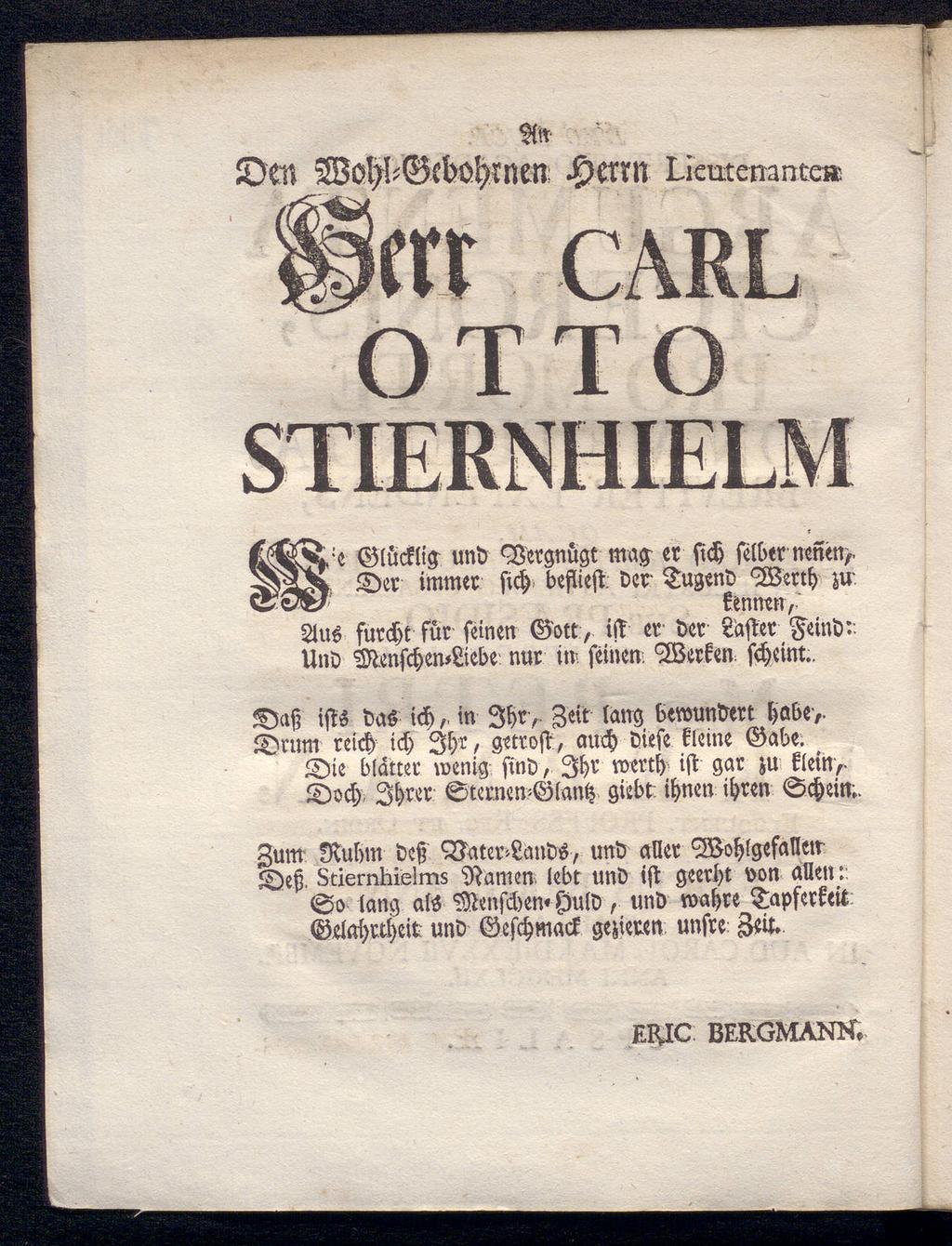 , er?ftt idcrt 2ΒθΙ)!;Θώθί)ίηεη tycxxtt Lieutenante» H(rt OTTO STIERNHIELM :c iudpit^ uno Vergnügt mag et (ιφ féiber nenén>.
