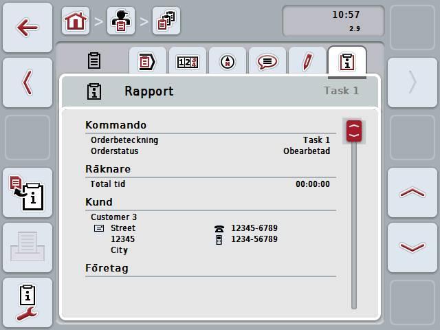CCI.Control Manövrering 4.4.3.6 Rapport På den här fliken finns en sammanfattning av orderns data.