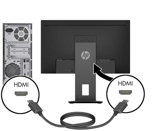 För digital inmatning ska ena änden av en DisplayPort-kabel anslutas till DisplayPort-kontakten på bildskärmens baksida och den andra änden till källenhetens