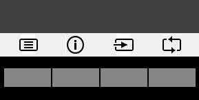 Tilldela funktionsknapparna Tryck på någon av de fyra knapparna på täckramen för frontpanelen för att visa ikonerna ovanför knapparna. Fabriksinställda ikoner för knappar och funktioner visas nedan.