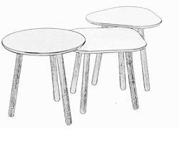 BRUSE BRUSE SOFA TABLE DESIGN LARS HOFSJÖ 2012 A SERIES OF THREE SHAPES WITH DIFFERENT SURFACES AND HEIGHTS. LEGS IN WOOD. PLATE IN MASSIVE WOOD IS DIAGONAL CUTTED, IN LAMINATE IS SOLID.