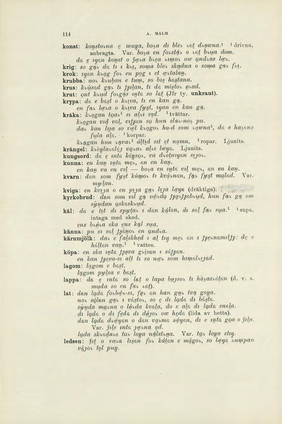 114 A. MALM konst: konstohna e mina, bota di bleh, hat dh,oivna.1 1 drivna, anbragta. Var. bota en fohstah, o tel bhua dom. da e iyan konst o fceha bhea ItintOlt oiv anrikas lceh.