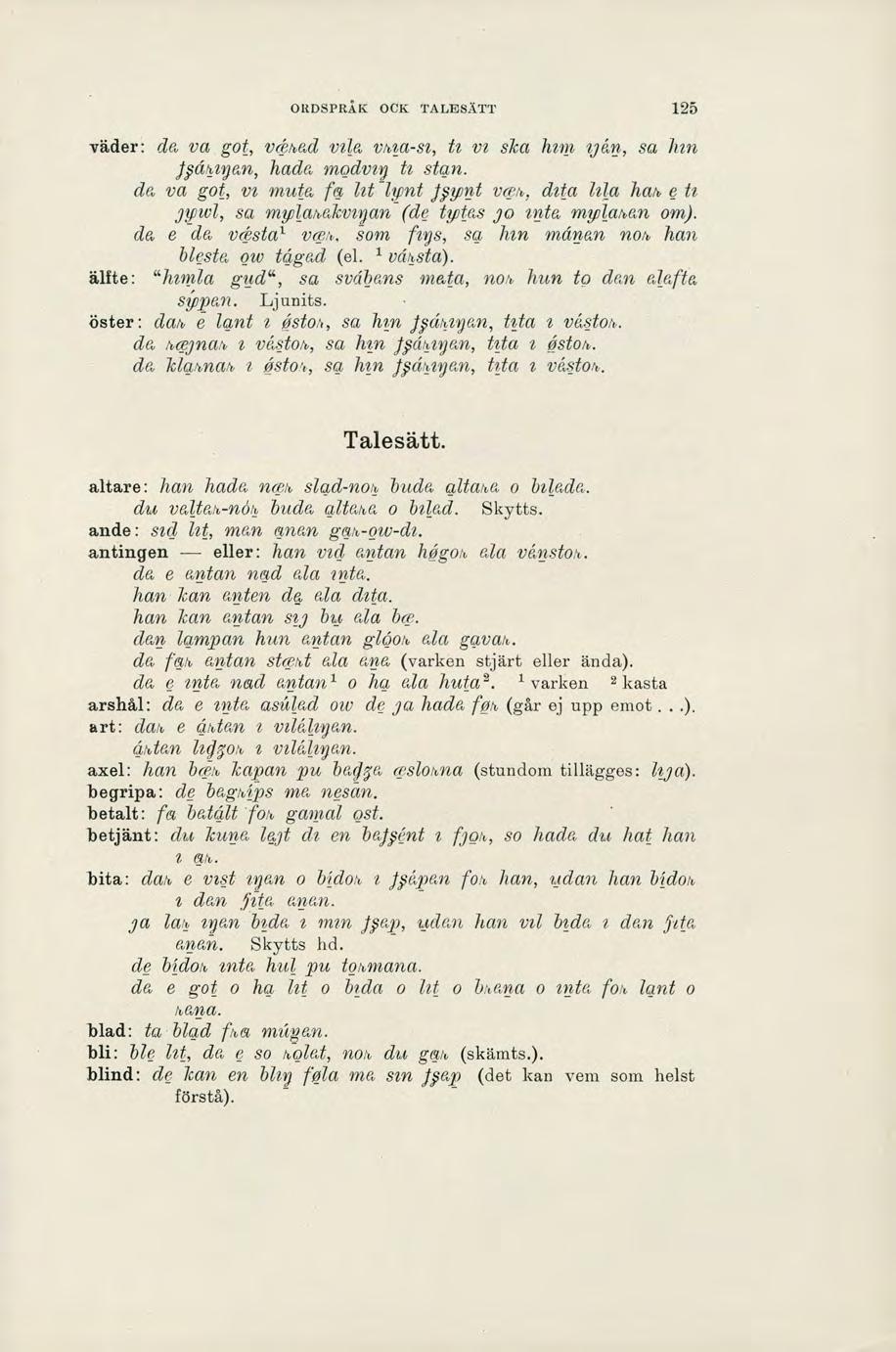 ORDSPRÅK OCK TALESÄTT 125 väder: da va got, ikkkad vila vhia-st, Ii vi ska him i,ygn, sa hin joikivan, hada modviy tt stan.