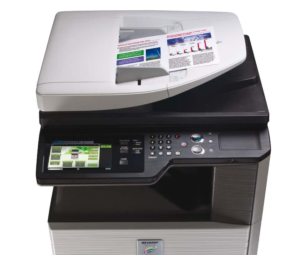 skriva ut l kopiera I scanna I faxa I arkivera En effektiv arbetsplats Original kan scannas till de flesta populära format och skickas direkt till olika e-postadresser (MX-3111U autosynkroniserar med