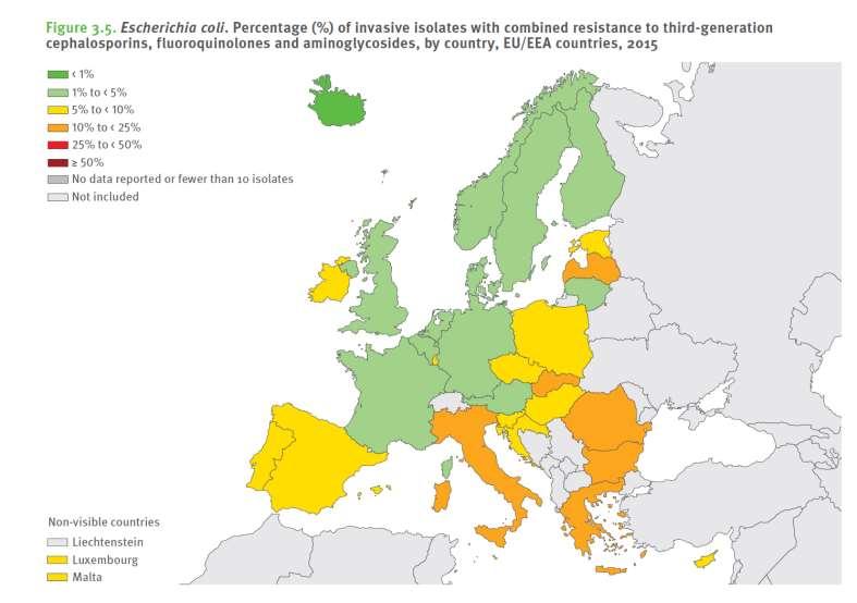 E. coli kombinerad resistens mot cefalosporiner, kinoloner och