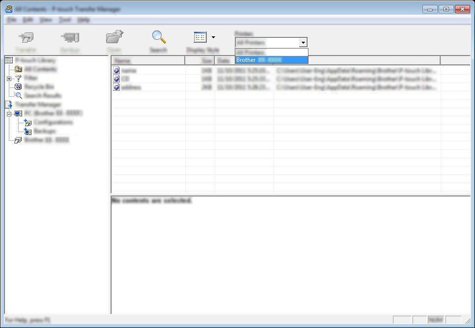Använda P-touch Transfer Manager och P-touch Library (endast Windows ) Överföra mallar eller andra data från datorn till skrivaren 10 Använd följande procedur för att överföra mallar, databaser och