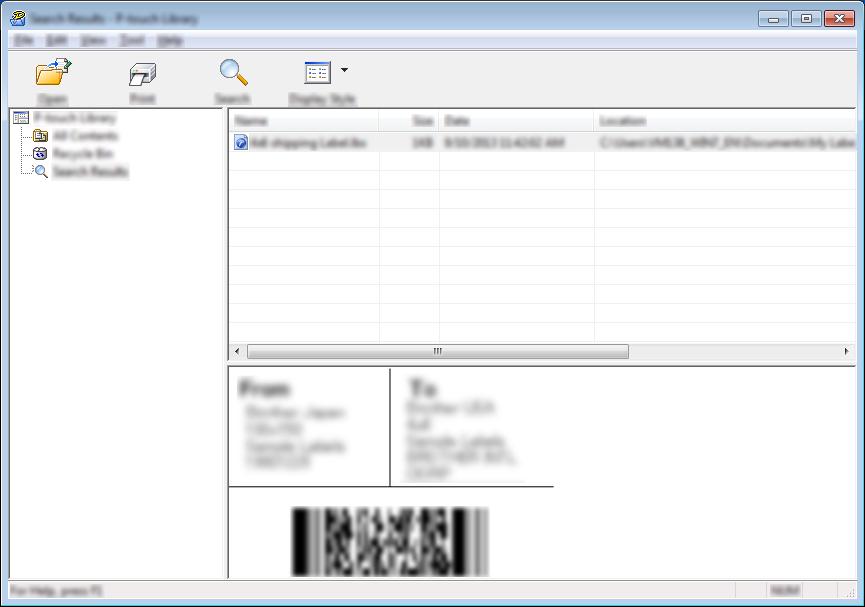 Använda P-touch Transfer Manager och P-touch Library (endast Windows ) c Klicka på [Påbörja sökning]. Sökningen påbörjas. d Stäng dialogrutan [Sök].