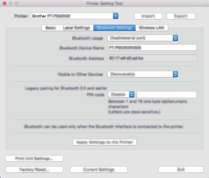 Ändra inställningarna för P-touch-etikettskrivaren Fliken Bluetooth-inställningar (endast P950NW) 5 1 2 3 4 5 5 1 Bluetooth usage (Bluetooth-användning) Välj [Enable] (Aktivera) eller [Disable(serial
