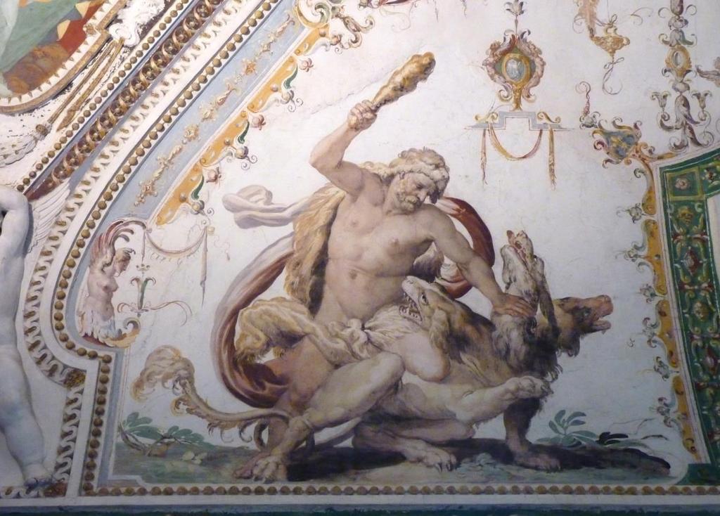 Ett annat är Herkules storverk som länkas till Ippiloto Estes många försök att bli påve, utan framgång. I villan finns alla Herkules storverk målade i taket.