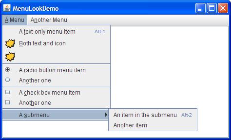JMenu Hanteras bra av NetBeans Ha inte samma namn på någon flera ggr Undvik mer än en nivå JMenuItem Ha inte samma namn på något item som på menyn Undvik flera nivåer