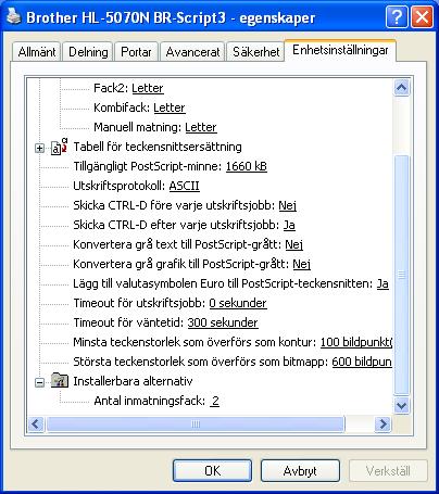 Fliken Enhetsinställningar Markera de