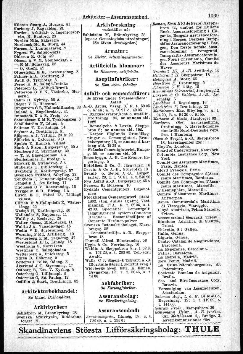 Nilsson <le01'g A, f(011lsg. 81 Norborg J, Ra~valdsg. 21 Norden, Arkit,ekt 'o. Ingenjörebyrån, ~. Bantorg. 29.. Norden ~Nils, Skärsätra Nordenskjöld K, Storg. 44 Noreen Ä, Luntmakareg. 9 Nygren' W.