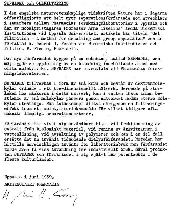 Sephadex: Historik 1946-1959 Den första handboken som