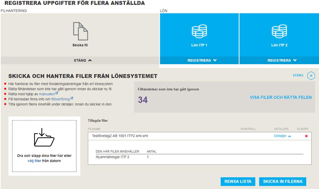 2. Ladda upp en eller flera filer samtidigt: Ladda upp din fil genom att klicka på välj filer och söka fram filen du vill skicka eller dra och släpp filen på markerat område.