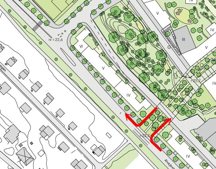 Älvsjövägens anslutning vid Grönstråket öppnas för högersvängar in- och ut ur kvarteret 1 Belastning och kölängder i
