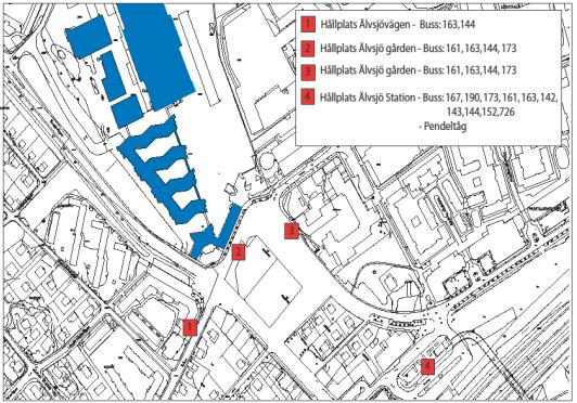 Kollektivtrafik Kollektivtrafikförsörjningen till kvarteret måste betraktas