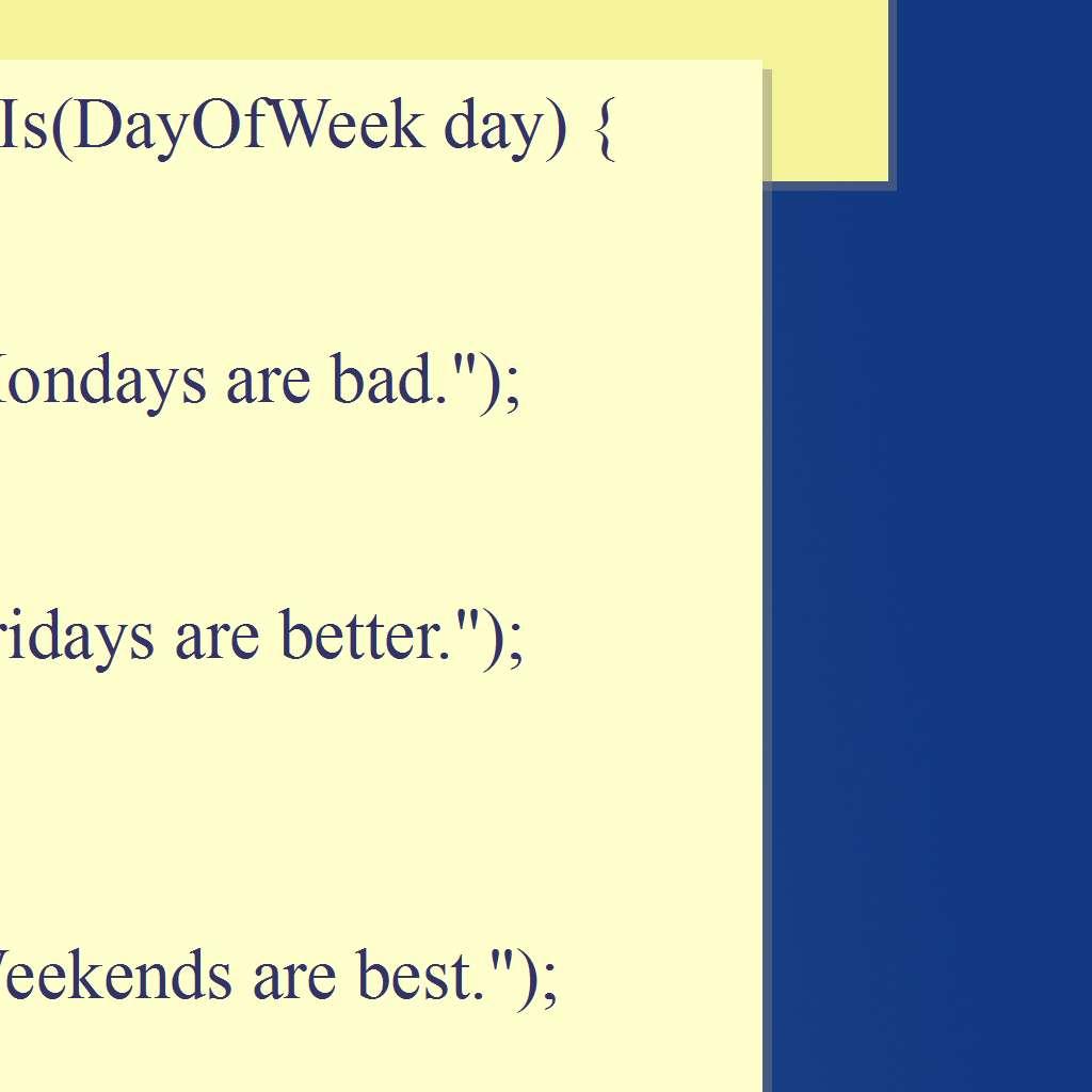 length]; }} public public DayOfWeek DayOfWeek yesterday() yesterday() {{ DayOfWeek[] ordinal()