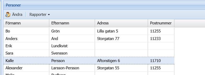 Övriga uppgifter kan du ser under menyvalet Ändra/Visa Lägga till/ta