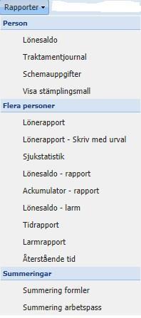 Rapporter Vilka rapporter som visas kan variera från kund till kund.