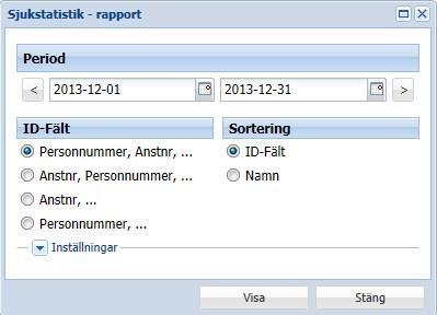 Välj vilken period du vill se, vilka ID-fält samt vilken