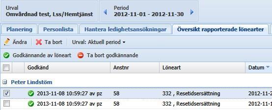 Här har du möjlighet att göra olika Urval Markera den eller de medarbetare vars lönearter du vill hantera.