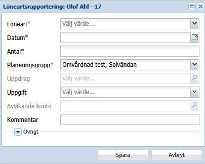 Rutor markerade med en röd stjärna är obligatoriska Ändra tider för en medarbetare Ändra tidsintervall Markera den person/dag du vill ändra på och välj