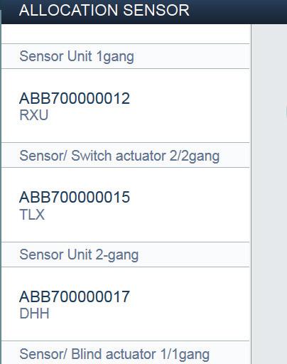 ABB-free@home Ibruktagning Identifiering med hjälp av serienummer L Sensor Unit 1gang RXU ABB700000012 Sensor Unit flushm.