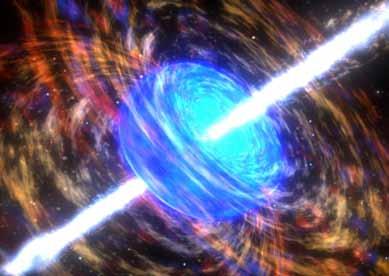 3 4 Bilderna 1-8: Så tror forskare att en lång gammablixt kommer till. En tung, blå stjärna dör och skapar ett nytt i sin kärna.