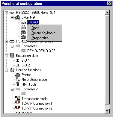 Settings in E-Designer Right-click on the icon and select Add Keyboard to add a maximum of four extended keyboards.