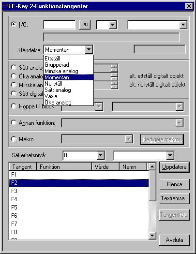 4.2 Funktionstangenter Inställningar i E-Designer De 16 funktionstangenterna kan endast definieras som globala tangenter.