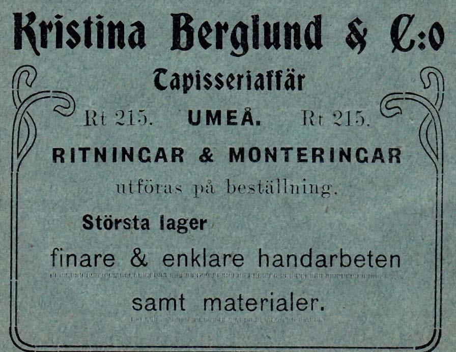 1 Manufaktur o Hemslöjd Berglund & Co Tapisseriaffär ( = Hemslöjd Kristina ), Tel.