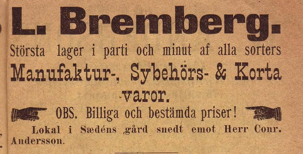 1892 Burmans Lager Storgatan 43 ( Trångsund ) Tel.