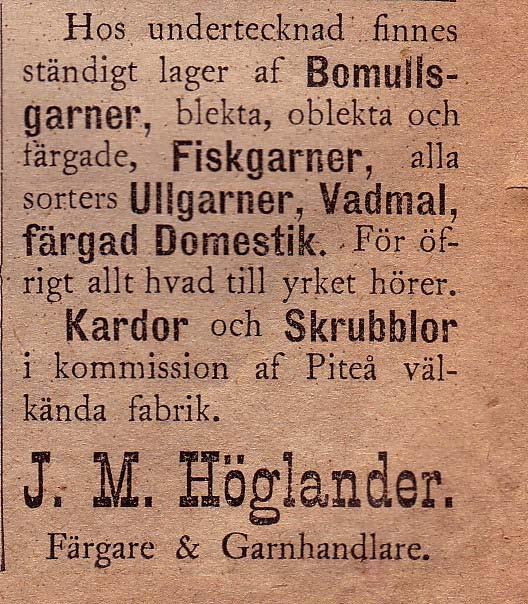 5 Höglander Färgare & Garnhandlare, J.