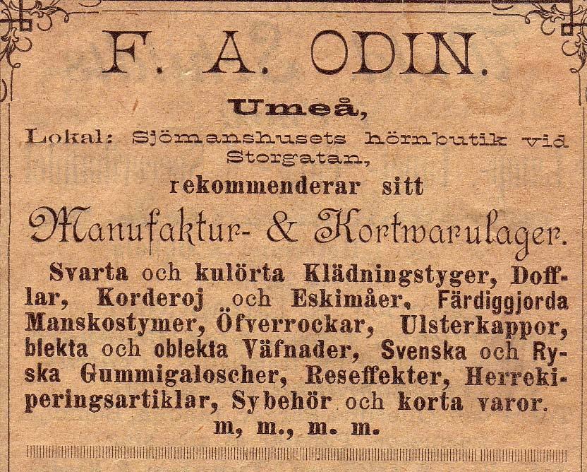 9 Odins Manufaktur & Kortvarulager, F. A.
