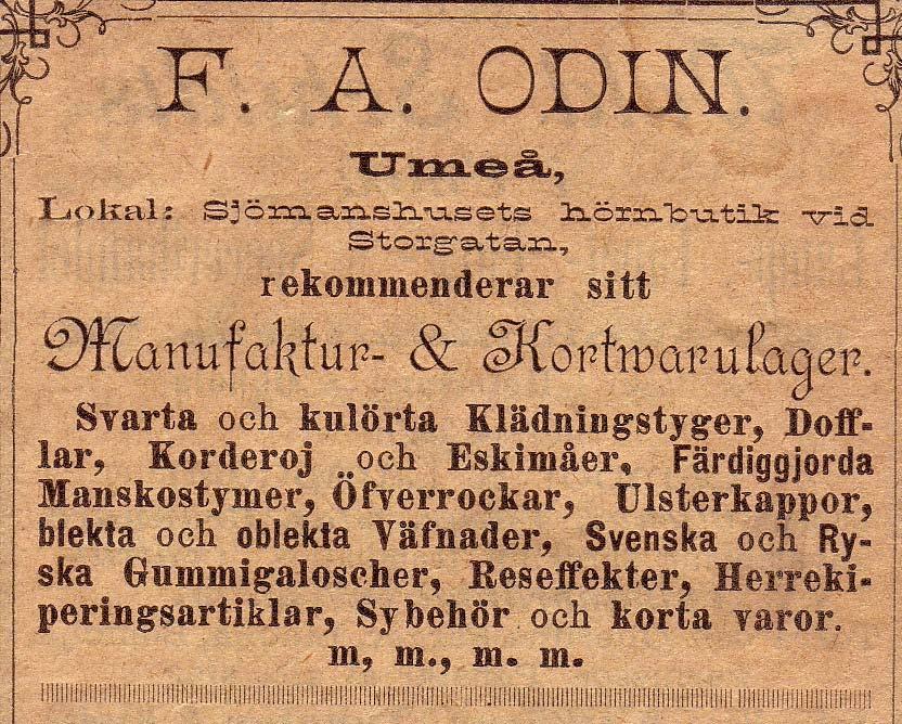 9 Odins Manufaktur & Kortvarulager, F. A.