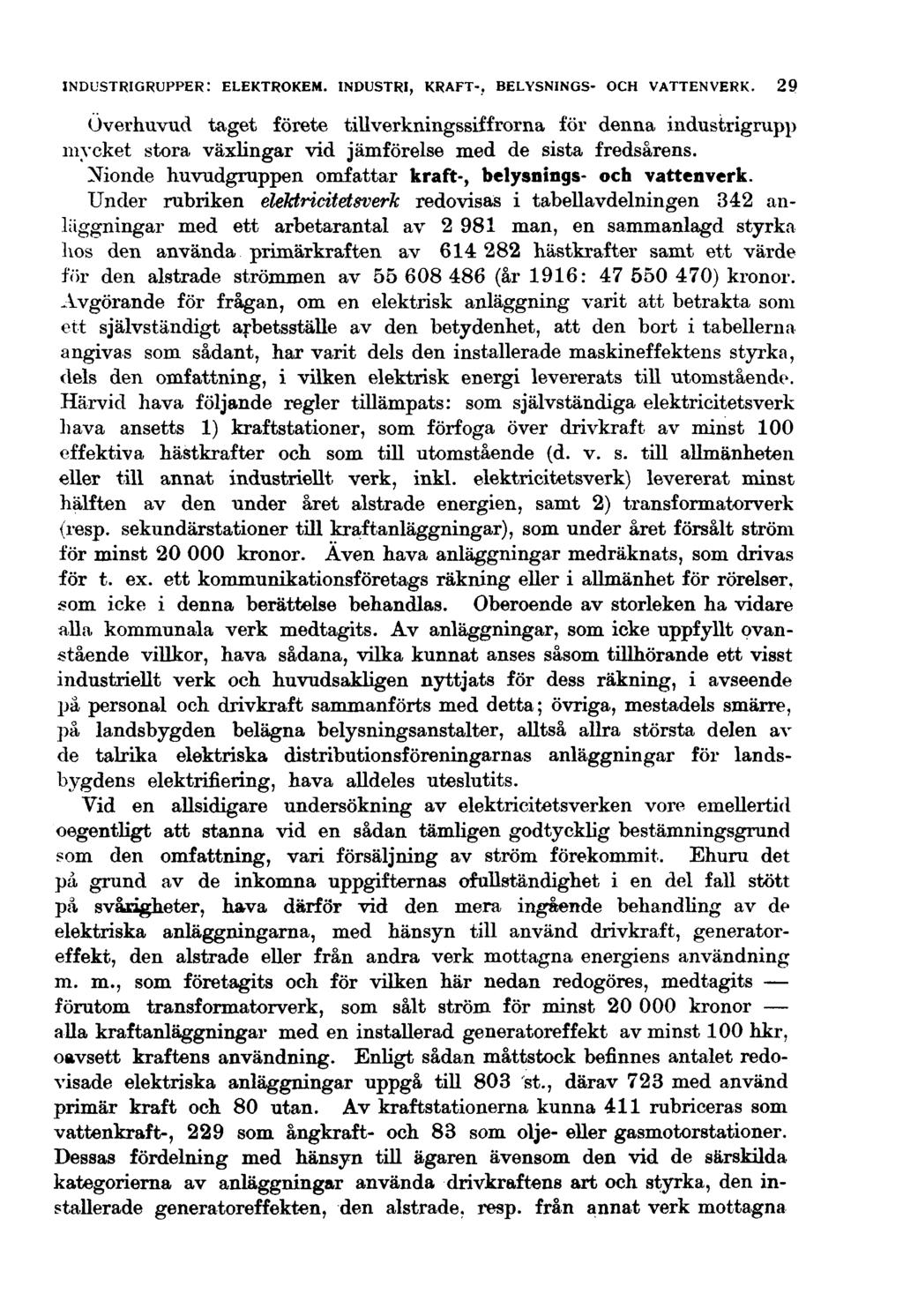 INDUSTRIGRUPPER: ELEKTROKEM. INDUSTRI, KRAFT-, BELYSNINGS- OCH VATTENVERK.