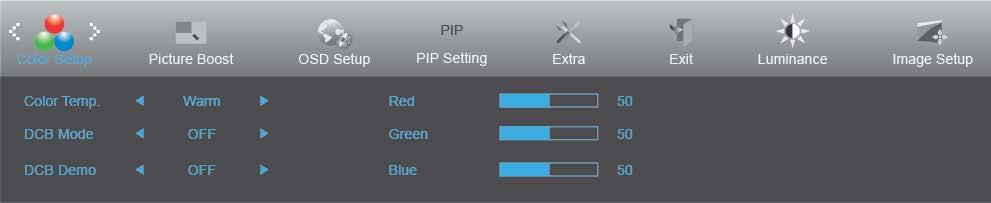 Color Setup (Färginställning) 1. Tryck på MENU (MENY) för att visa menyn. 2. Tryck på eller för att välja (Color Setup (Färginställning)) och tryck på MENU (MENY) för att öppna. 3.