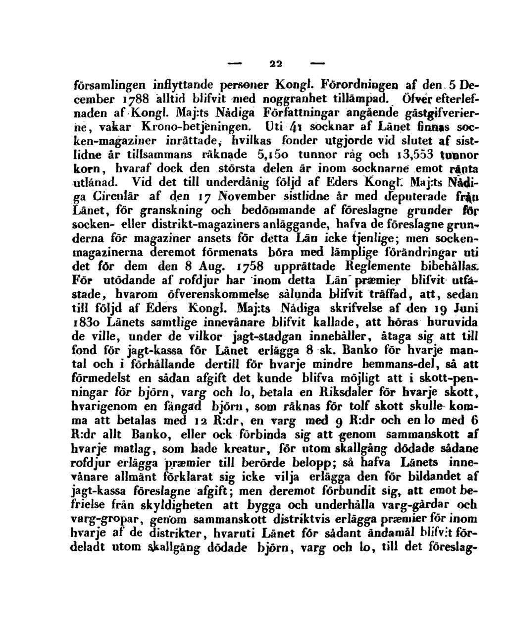 22 församlingen inflyttande personer Kongl. Förordningen af den, 5 December 1788 alltid blifvit med noggranhet tillämpad. Öfvér efterlefnaden af Kongl.
