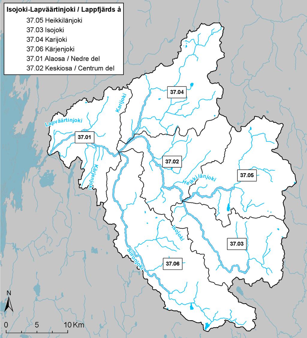 Finlands miljöcentral, NTM-centralen i Södra Österbotten Lappfjärds 2011 avrinningsområde Bild 5. Delavrinningsområden av andra graden i (2011).